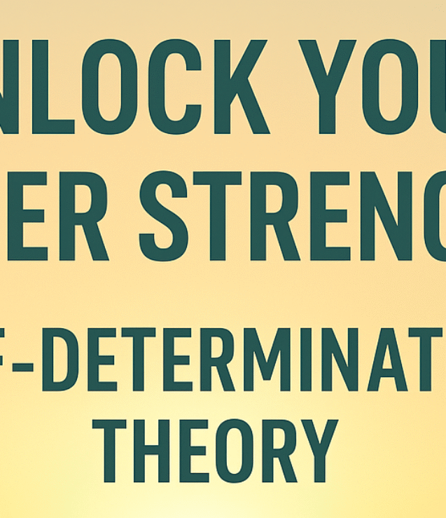 A bright and motivational digital graphic featuring a sunrise over a calm landscape. Bold white text reads: “Unlock Your Inner Motivation – Self-Determination Theory.” The Peter Motivation logo appears subtly at the bottom.