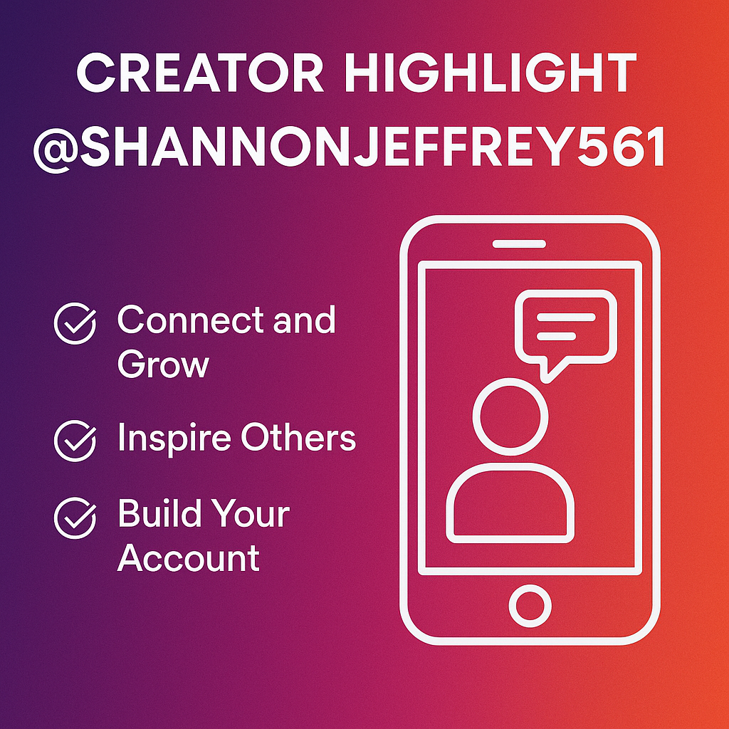 Creator Highlight graphic for TikTok creator @shannonjeffrey561 showing key themes like connect and grow, inspire others, and build your account.